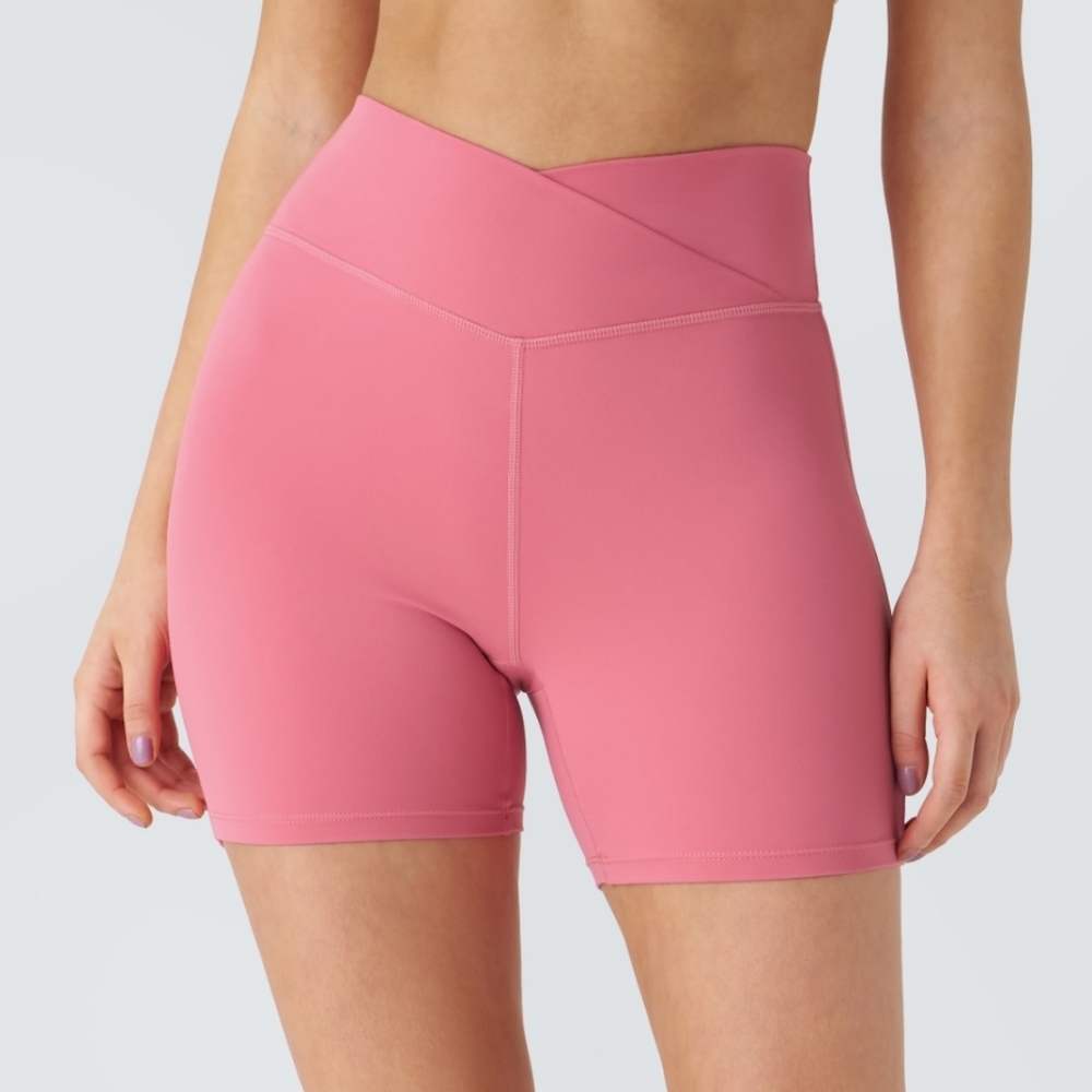 Harlara SoftlyZero Plush High Waisted Crossover Ruched Yoga Shorts 5"